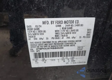 2024 Ford Edge Sel z USA, uszkodzony, nr VIN 2FMPK4J97RBB00200